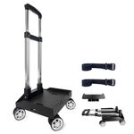 Backpack Trolley Wheeled Cart, Foldable Aluminium Alloy Hand Truck with Border Base, 4 Wheels, Luggage Cart with Luggage Strap for Children, Teenagers, Adults, School,Travel