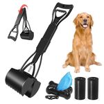 DONJIM Collapsible Dog Pooper Scooper, 60CM Pet Pooper Scooper Long Handle, Portable Poop Scoop Shovel with Waste Bags and Dispenser