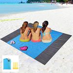 Eastjing 79" x 57" Sand Free Beach Blanket Water Resistant & Sand Proof Beach Mat, Soft 70D Ripstop Nylon Pocket Picnic Blanket with 4 Stakes for Travel, Camping, Hiking and Music Festivals