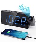 Projection Alarm Clock for Bedroom,LED Digital Clock Projection on Ceiling Wall with USB Phone Charging,Battery Backup,180°Projector& Dimmer,12/24H,DST,Snooze,Dual Loud Bedside Clock for Heavy Sleeper