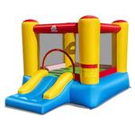 COSTWAY Kids Bouncy Castle, Inflatable Bounce House with Slide, Basketball Hoop, Carrying Bag and Repair Kit, Children Blow Up Jumper for Indoor Outdoor (Basic without Blower)