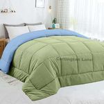 All Season 150 GSM- King-Reversible Bed Comforter/Quilt/Blanket/Rajai - Down Alternative Quilted Duvet Insert with Corner Ties - Winter Warm - Machine Washable_Sage and Light Blue