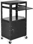 YITAHOME Heavy-Duty Rolling Projector Cart, Black, 2mm Steel Legs, 300lb Capacity, Adjustable Shelves, 16.4ft Power Cord