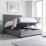 happybeds Ottoman Storage Bed, Watson Grey Velvet Fabric Ottoman Storage Bed, Double, King or Super King Sizes (King (U.K. Standard))