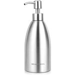 BEAUTURAL Stainless Steel Countertop Soap Dispenser 15.2 Oz, Rust-Proof Liquid Soap Pump Bottle for Kitchen, Bathroom and Countertop Hand Dish Lotion