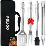 POLIGO 5PCS BBQ Tools Set BBQ Accessories Heavy Duty Stainless Steel Grill Set for Outdoor Barbecue Accessories BBQ Set Utensils in Case - Premium BBQ Kit Ideal Father's Day Birthday Gifts for Dad Men