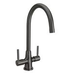 Bristan Monza Kitchen Tap - Swivel spout, Two Lever EasyFit Gun Metal Kitchen Sink tap, MZ SNK EF GM