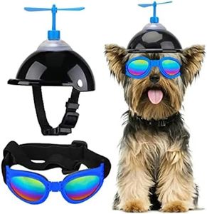 Small Dog Helmet and Goggles Set 2pcs Dog Motorcycle Helmet with Doggy Sunglasses Dog Glasses Safety Hat Cute Pet Goggles with Adjustable Belt for Medium Large Dogs Riding Cycling Outdoor