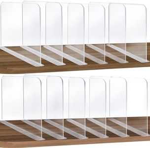 ROUFA Clear Shelf Dividers, Acrylic Closet Dividers Fit for Any Thickness of Shelves, 12pcs Multi-Purpose Wood Shelf Separators for Bedroom, Kitchen, Office, Bathroom, 11.8''x11''