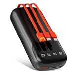 Power Bank 46800mAh Battery Pack, Portable Phone Charger with Built-in 3 Cables, Pocket Size, 3 Charging Ports, Smart Digital Battery Display, for iPhone/Tablet/Samsung (Orange)