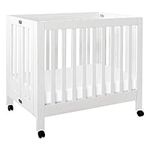 Babyletto Origami Mini Portable Crib Folding with Wheels in White, 2 Adjustable Mattress Positions, Greenguard Gold Certified