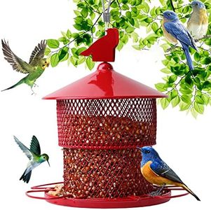 Metal Bird Feeders for Outside Hanging,Bird Feeders Squirrel Proof Mesh Tube Wild Bird Feeder with 4lbs Large Capacity for Finch Cardinal Chickadee Blue Jay(Red)