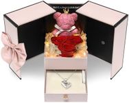 Preserved Mothers Day Rose Gifts For Mom,Birthday Gifts for Women,3 Pcs Red Preserved Flowers Gifts for Her,Real Rose Flower Gifts with Necklace Bear Light for Wife,Mom,Grandma,Anniversary,Valentines
