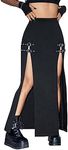 Verdusa Women's Buckle Split Thigh High Waist Clubwear Punk Loose Maxi Skirt Black 1XL