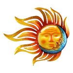 Large Metal Sun (18 Inch) Metal Glass Wall Decor, Sun Face Wall Art, Sun Moon Wall Outdoor Decoration, Suitable for Living Room Bedroom Patio Porch Decoration, Restaurant Decoration, Garden Sculpture