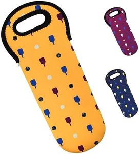 Pickleball Wine Bottle Tote, Reusable Gift Bag with Paddle and Ball Design, Durable Fabric with Handle for Easy Carrying, Ideal for Transporting Wine or Gifting to Pickleball Lovers – Yellow