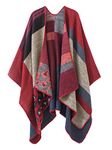 Urban CoCo Women's Fashion Retro Flower Printed Scarf Poncho Shawl Cape (Red-series 2)