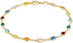 Barzel 18K Gold Plated Multi Color Crystal Baguette Anklet (Multicolor Dark Oval)