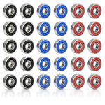 BAMZOK 30pcs Skate Bearings 608RS ABEC-9 Red Black Blue Metal Deep Groove Ball Bearing Double Shield for Inline Skates Skateboard Longboard Waveboard Roller Scooter Wheels Spinner