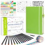 Dotted Journal Kit, Feela Dot Grid Journal Hardcover Planner Notebook Set For Beginners Women Girls Note Taking with Journaling Supplies Stencils Stickers Pens Accessories, A5, 224 Pages, Apple Green