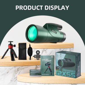 Gosky 12x55 HD Monocular Telescope – BAK4 Prism, FMC Lens, Phone Adapter