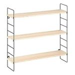 Navaris Wall Shelf Unit - Wall Mounted Hanging Pine Wood and Black Metal Shelves - 3-Shelf Shelving Unit for Bedroom Living Room Kitchen 50x50x12cm