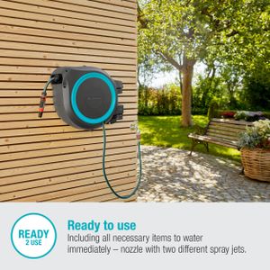 Gardena Wall-Mounted Hose Box RollUp XL, 35m Hose – Swivel Watering System, Turquoise