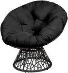 RELAX4LIFE Rattan Papasan Chair, 360 ° Swivel Egg Recliner Chair with Soft Cushion, Indoor Outdoor Rocking Moon Lounger Chair for Living Room Garden Balcony Patio (Black)