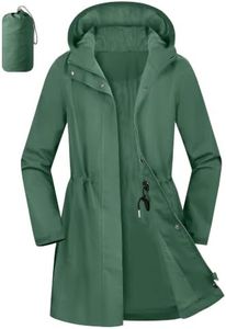 Aurhyde Women's Waterproof Rain Jacket Long Hooded Raincoat Lightweight Packable Windbreaker Solid Lined Trench Coat (Dark Green, S)