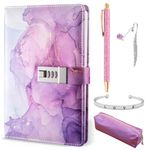 Diary with Lock for Girls, A5 Secret Diary for Girls Teenager Age 6-14, Birthday Gifts for Girls 7 8 9 10 11 12 13 Year Old, Leather Password Locked Journals with Pen Pencil Case(Purple)