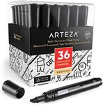 ARTEZA Permanent Markers, Set of 36, Black, Chisel Tip, Waterproof