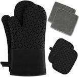 Oven Mitts for Kitchen, Oven Mitts and Pot Holders 6pcs Set Kitchen Oven Glove Heat Resistant 550 Degree with Non-Slip Silicone Surface for for Baking, Cooking, BBQ (Black)