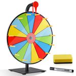 12" Spinning Prize Wheel, Heavy Duty Prize Spinning Wheel Tabletop Roulette Spinner with Dry Eraser Marker & Eraser - 15 Slots Color Spinning Wheel for Prizes Fortune Spinning Game Trade Show Carnival