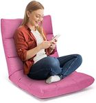 COSTWAY Floor Chair, Folding Gaming Chair with Back Support, 14 Adjustable Positions, Alloy Steel Frame, Lazy Sofa Lounge for Playing Reading Meditating Room Recliner for Adults, Kids (Pink)