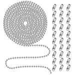 Beaded Pull Chain Extension with Connector, 20 Feet Beaded Roller Chain with 30 Connectors for Ceiling Fan Light Lamp (3.2mm, Silver)