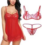 Xs and Os Women's Babydoll with Lace Bra Panty Lingerie Set Combo (Free Size, Red)