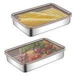 BestYiJo Cheese Container for Refrigerator, Stainless Steel Deli Meat Storage Containers for Fridge, Kitchen Fridge Organizers and Storage with Lids (7.7 * 5.5 * 1.57in)