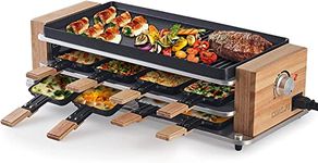 Raclette Grill, COKLAI Electric Indoor Grill with 8 Cheese Pan & 8 Spatulas, Removable 2-in-1 Non-Stick Grill plate and Adjustable Temperature Control, Portable Korean BBQ Grill