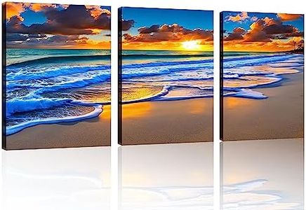 TutuBeer 3 Pcs Wall Decor Beach Ocean Pictures Sunrise over the Beach Pictures Print on Canvas Pictures of the Beach Pictures Wall Art Beach Paintings Ocean Wall Art Stretched and Framed 12" x 16" x 3