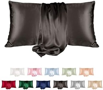 Andaz Silks Luxury Mulberry Silk Pillowcase - 19 Momme Hypoallergenic Both Side Silk King Size 50cm x 90cm (King, Charcoal)