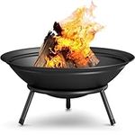 AMAGABELI GARDEN & HOME Fire Pit Outdoor Wood Burning Fire Bowl 22.6in with A Drain Hole Fireplace Extra Deep Large Round Outside Backyard Deck Camping Heavy Duty Metal Grate Rustproof