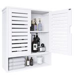 SMIBUY Bathroom Cabinet Wall Mounted, Bamboo Over-The-Toilet Storage Organizer, Space Saver Medicine Cabinet with 2 Door and Adjustable Shelves (White)