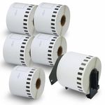 BETCKEY - Compatible Continuous Labels Replacement for Brother DK-2205 (2.4 in x 100 ft), Use with Brother QL Label Printers [6 Rolls + 1 Reusable Cartridge]