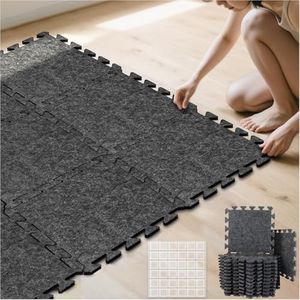BXI Soundproof Interlocking Carpet Tiles Squares, 24 Pcs 11 x 11 x 0.32 inches Peel and Stick Flooring Tiles, High Density Non-Slip Noise Reduction Puzzle Felt Protects Hardwood Floors & Adds Cushion
