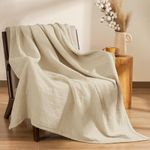 PHF 100% Cotton Waffle Muslin Blanket Throw Size, 50" x 70" Lightweight and Breathable Washed Cotton Blanket, Aesthetic Soft Muslin Waffle Blanket for Sofa Bed Home Decor, Oak