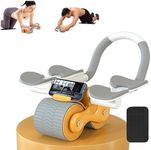 Ab Roller Auto Recoil Addominal Roller with 4 Elbow Support Knee Pads, Ab Scooter with Mobile Phone Holder, Abdominal Core Exercise Equipment for Workout