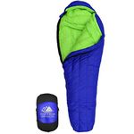 Hyke & Byke 800 Fill Power Goose Down Sleeping Bag - Eolus 15 & 0 Degree F Ultralight Mummy Bags for Backpacking (15 Degree - Blue/Lime Green, Short)