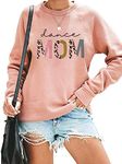 BANGELY Dance Mom Sweatshirt Women Funny Leopard Retro Mama Letter Pullover Gift For Dance Teacher Mom Long Sleeve Shirt, Pink, XX-Large