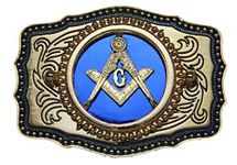 Blue Square and Compasses Masonic Belt Buckle Made in USA, Blue and Gold, Large