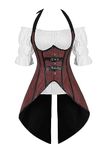 Grebrafan Steampunk Corsets Bustiers Skirt Blouse Set 2 Piece Corset Outfits for Women (UK(6-8) S, Dark red)